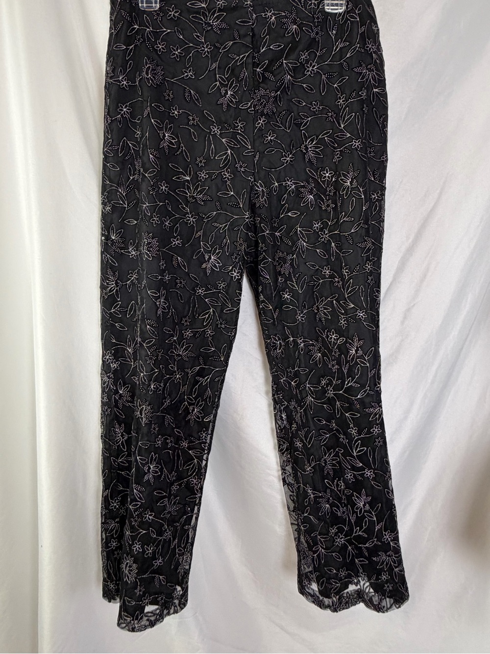 Vintage Y2K Black Sheer Floral Embroidered Mesh Lined Pants Size Large - Picture 2 of 8